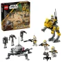 LEGO Star Wars Set mit gelbem Mech, grauem Fahrzeug, 5 Klonkrieger- und Kampfdroiden-Minifiguren auf weißem Hintergrund