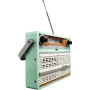 Mintgrünes LEGO Retro-Radio mit Teleskopantenne, schwarzen Einstellknöpfen und beigem Lautsprechergitter auf weißem Hintergrund