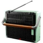 Mintgrünes LEGO Retro-Radio mit Teleskopantenne, schwarzem Lautsprechergitter, braunem Griff und Chromdetails