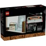 LEGO Retro-Radio (10334) Verpackung zeigt ein vintage beiges und oranges Radio mit Teleskopantenne auf einem Regal