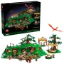 Komplettes LEGO Auenland-Set mit Hobbit-Höhlen, Bäumen, Minifiguren, Wagen und Smaug-Drache, Produktbox im Hintergrund