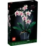 LEGO 10311 Orchideen-Box mit weißen Blüten, rosa Zentren, grünen Stielen und gestreiftem Topf auf schwarzem Grund LEGO 10311 Orchideen-Box mit weißen Blüten, rosa Zentren, grünen Stielen und gestreiftem Topf auf schwarzem Grund