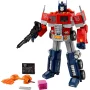 LEGO Optimus Prime Roboterfigur in rot, blau und grau, mit Kanone in der Hand, samt Zubehör und Infotafel