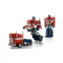 Übersicht des LEGO Optimus Prime Sets mit Verwandlung vom rot-blauen Truck zum Roboter, alle drei Stufen sichtbar