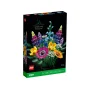 Boîte LEGO Bouquet de fleurs sauvages sur fond noir avec illustration de fleurs colorées : lupins violets, marguerites blanches et fleur rose Boîte LEGO Bouquet de fleurs sauvages sur fond noir avec illustration de fleurs colorées : lupins violets, marguerites blanches et fleur rose
