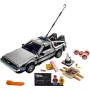 DeLorean LEGO argentée avec portes papillon ouvertes, antenne, accompagnée de deux figurines et accessoires colorés DeLorean LEGO argentée avec portes papillon ouvertes, antenne, accompagnée de deux figurines et accessoires colorés