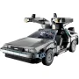 DeLorean LEGO grise avec portes papillon ouvertes, tableau de bord détaillé visible, sur fond blanc DeLorean LEGO grise avec portes papillon ouvertes, tableau de bord détaillé visible, sur fond blanc