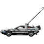 DeLorean LEGO grise en vue de profil avec portes papillon ouvertes et antenne temporelle dressée DeLorean LEGO grise en vue de profil avec portes papillon ouvertes et antenne temporelle dressée