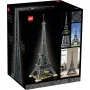 Boîte LEGO de la tour Eiffel sur fond noir avec photos du modèle assemblé et en situation d'exposition Boîte LEGO de la tour Eiffel sur fond noir avec photos du modèle assemblé et en situation d'exposition