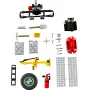Accessoires LEGO Defender : galerie de toit, jerricans gris, plaque L316 HUE, cric jaune, roue de secours, extincteur, rampes de désablage