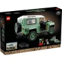 Boîte LEGO montrant un Land Rover Defender 90 vert menthe avec portes ouvertes, roue de secours arrière et détails réalistes