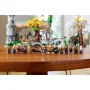 15 figurines LEGO du Seigneur des Anneaux alignées devant la construction de Fondcombe avec ses bâtiments elfiques et arbres dorés