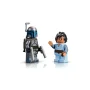 Figurines LEGO Jango Fett en armure mandalorienne grise avec casque et jeune Boba Fett en tenue bleue