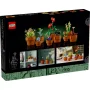 Boîte LEGO 10329 montrant neuf plantes miniatures en pots terracotta : cactus, fleurs, succulentes et plantes grasses sur fond noir