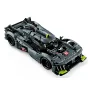 Vue d'ensemble arrière de la voiture de course LEGO Peugeot 9X8 grise avec aileron, numéro 93 et détails verts fluo