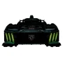 Vue frontale de la voiture de course LEGO Peugeot 9X8 noire avec détails verts fluorescents et logo Peugeot