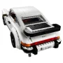 Porsche 911 LEGO blanche vue arrière avec capot moteur ouvert, feux rouges et plaque d'immatriculation S-CU 6000