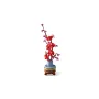 LEGO plum blossom branch with pink and red flowers in blue vase on brown decorative stand