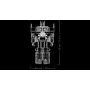 LEGO Optimus Prime technical blueprint showing dimensions: 18.5 cm wide and 35 cm tall, white outline on black background