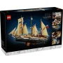 LEGO Endurance box showing the polar expedition ship with three masts, beige sails and black hull on display stand