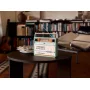 LEGO retro radio in beige and orange with antenna on round table, bookshelf in background LEGO retro radio in beige and orange with antenna on round table, bookshelf in background
