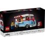 Caja LEGO Icons 40681 con food-truck retro azul y blanco, toldo a rayas rojas, figuras de vendedor y cliente