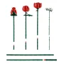 Rosas LEGO rojas con tallos verdes y paniculata blanca, piezas separadas mostradas para ensamblar el ramo