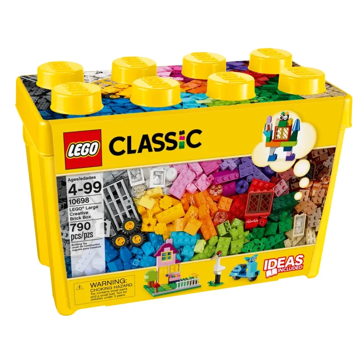 Scatola gialla LEGO Classic 10698 con coperchio trasparente che mostra mattoncini colorati, 4-99 anni, 790 pezzi