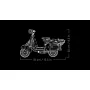 Schema tecnico della Vespa LEGO con dimensioni: 35 cm di lunghezza e 22 cm di altezza su sfondo nero