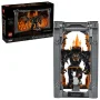 LEGO Balrog-set in grijze stenen omgeving met oranje vlammen, Gandalf tegenover zwarte gevleugelde demon, productdoos links zichtbaar
