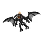 LEGO Balrog-figuur in zwart met gespreide vleugels, vlammende kroon en gespierd lichaam gebouwd uit grijze en zwarte stenen